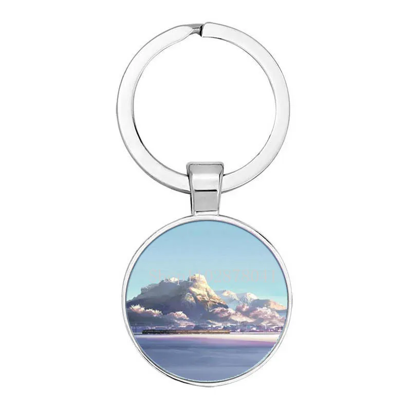 Fashion Jewelry Glass Pendant Zinc Alloy Keychain Blue Sky Universe Spectacular Paintings