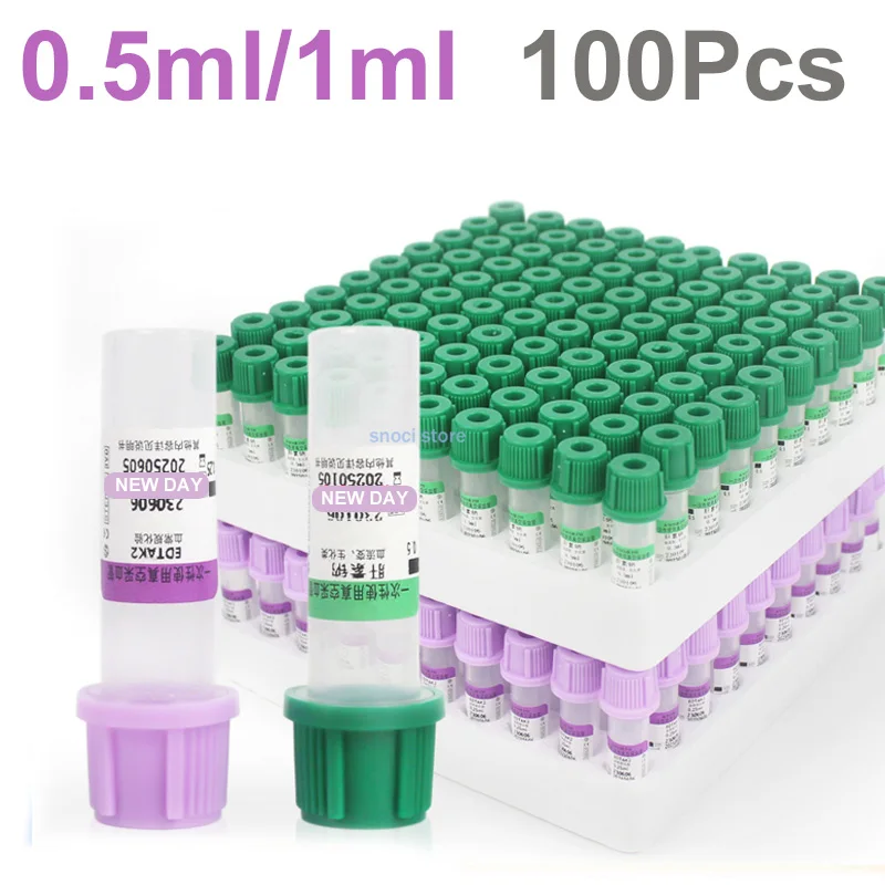 Sterile Micro Blood Collection Tube With EDTAK2 Disposable Anticoagulation Tube For Lab Experiment  0.5ml 1ml 100Pcs/PK