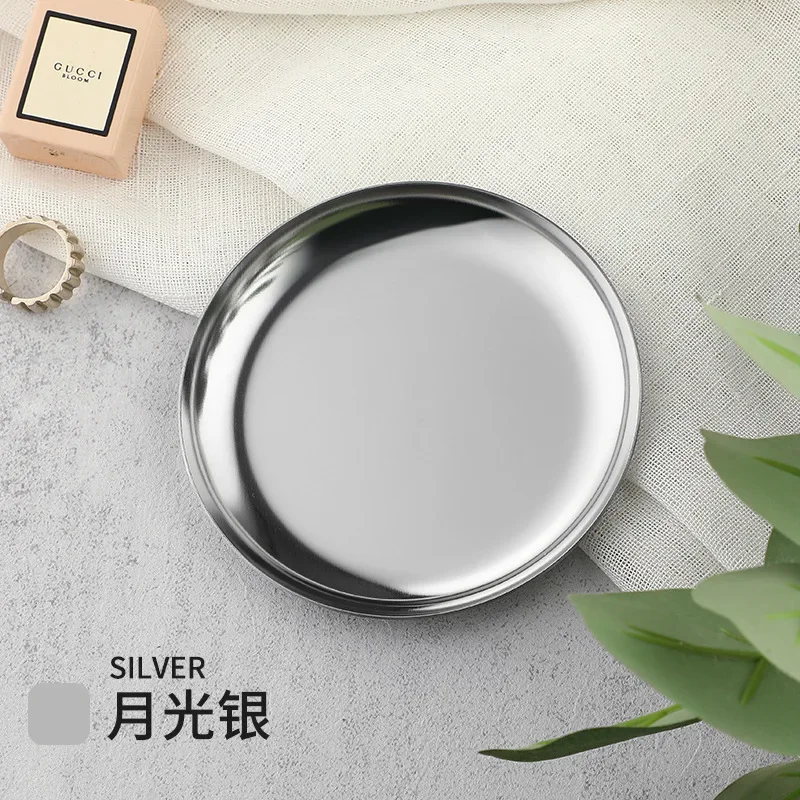 Metal Decorative Trays 10cm Round Stainless Steel Plates Home Decoration Candle Holder Dish Jewelry Display Trays Desk Organizer