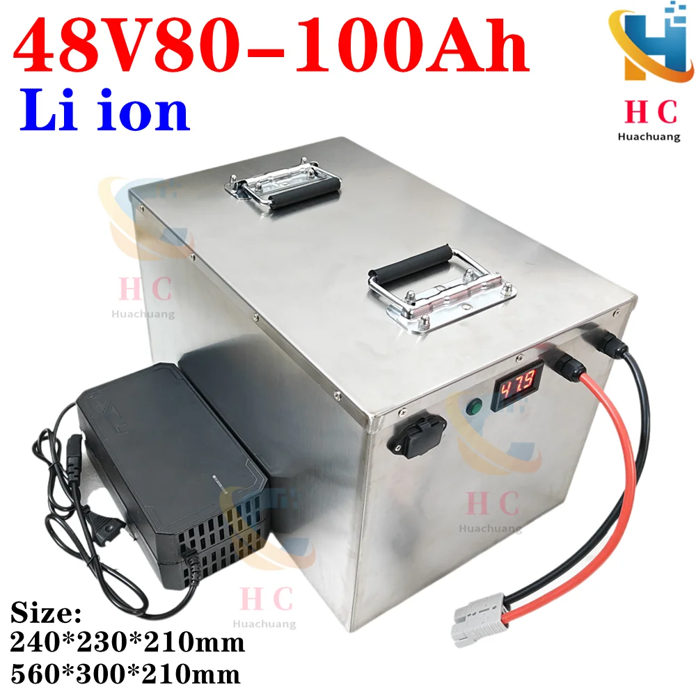 48V 100ah 80Ah Lithium ion battery with BMS air feed swith for Solar system RV UPS+10A Charger