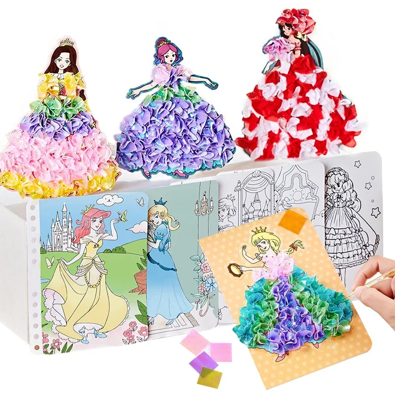 Children Fabric Poking Art DIY Puzzle Puncture Painting Kit Craft Toys Princess Poke Board Stickers Birthday Gifts For Kids Girl