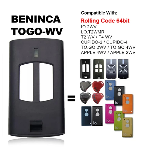 Imagen 2 del producto BENINCA TO.GO 2WV 4WV Mando a distancia para puerta de garaje, 1/2/3/5 piezas, 2WV, 4WV, 433MHz, Compatible con IO.2WV LO.T2WMR, T2, WV, T4, WV, CUPIDO-2, CUPIDO-4