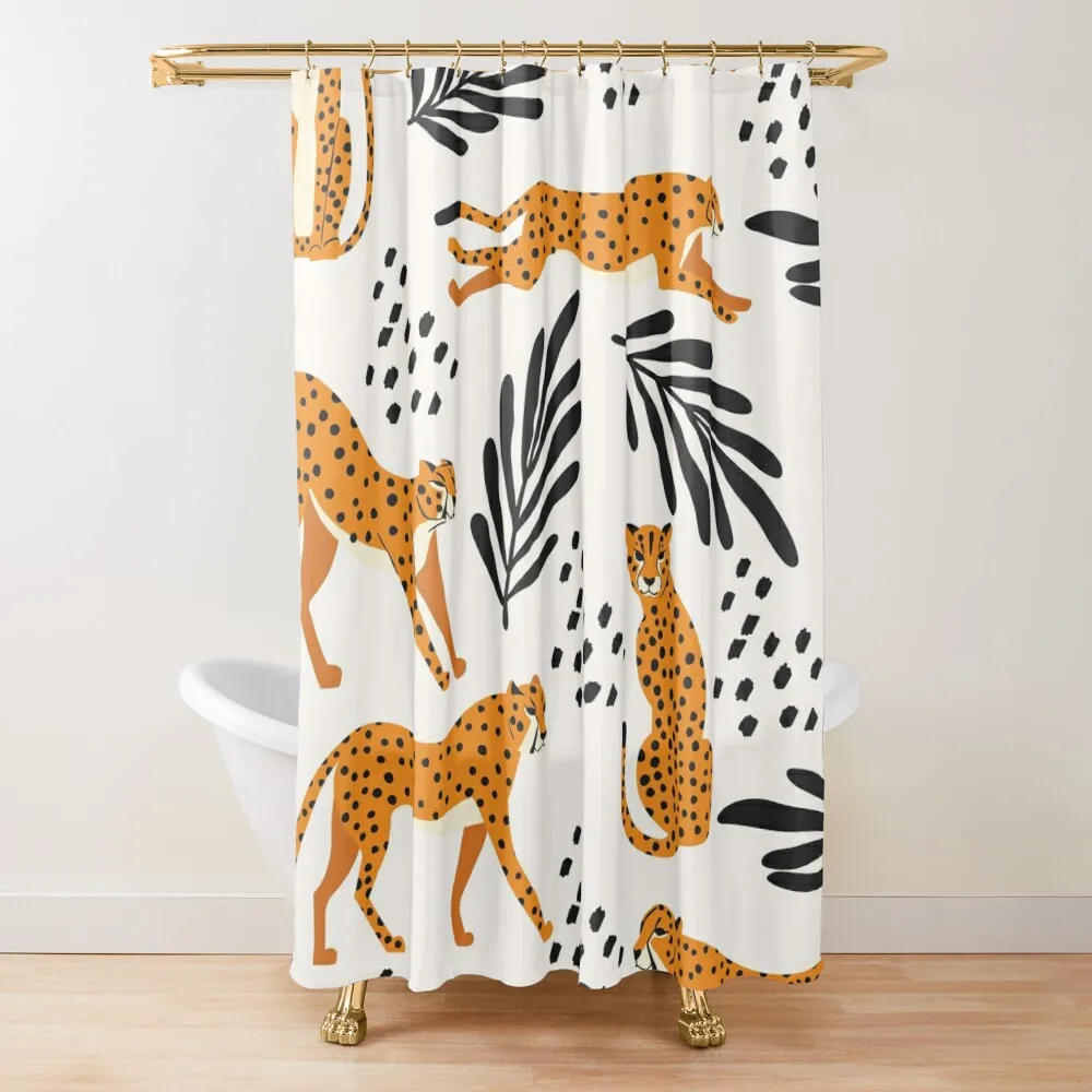 

Cheetahs pattern on white Shower Curtain Anime Shower Set For Bathroom Shower Bathroom Waterproof Fabric Curtain