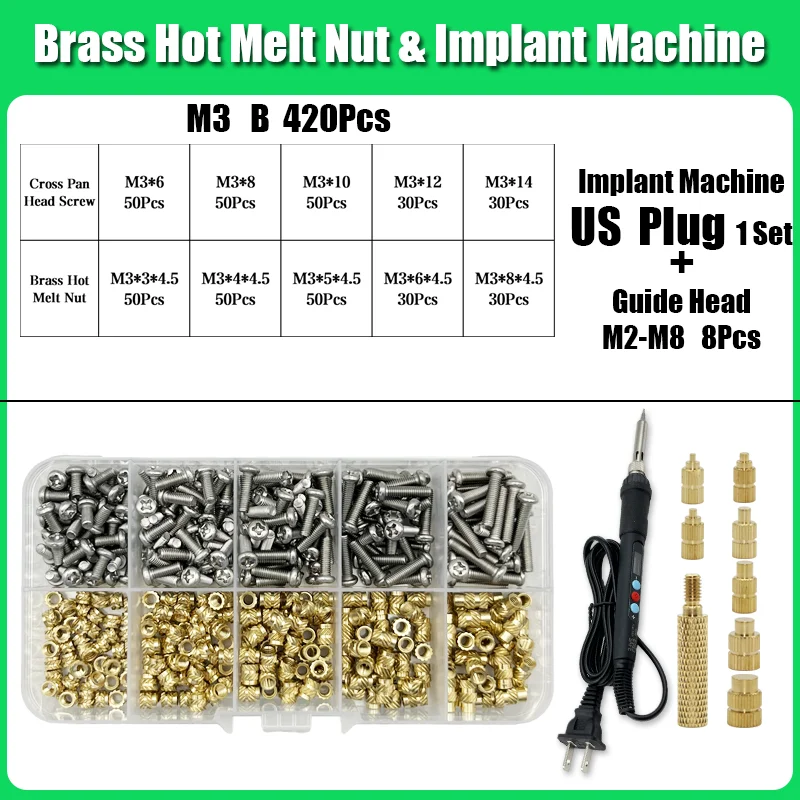 M2 M3 M4 Messing Einsatz Mutter Bolzen Schraube Implantation Maschine Hot Melt Rändelgewinde Wärme Lötkolben Spitze 3D Drucker Zubehör – Detail 18
