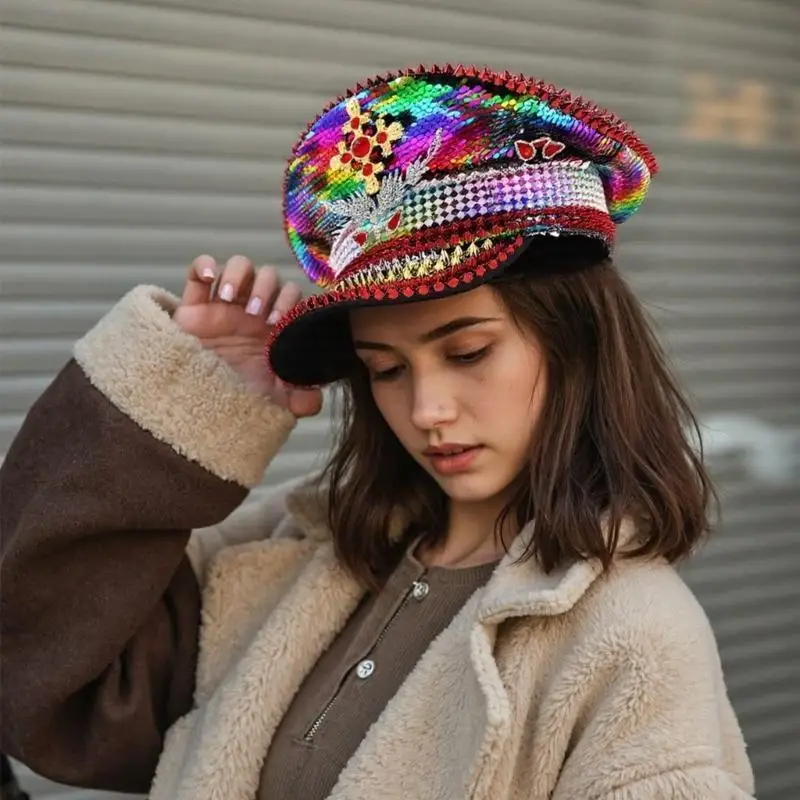 652F Mũ đính kim cương độc đáo Độ bền Mũ tối giản Mũ sequin thoải mái