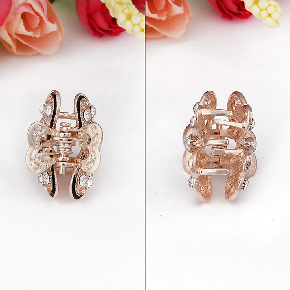 

6pcs Rose Hair Claw Hollow Rhinestone Mini Hair Clamps For Girls Lightweight Non Slip Styling Tool Headwear Accessory
