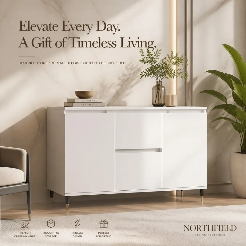 Credenza Bianca 101,5x35x70cm, Legno Massello, Facile da Pulire, Ampio Spazio di Archiviazione, Stile Europeo
