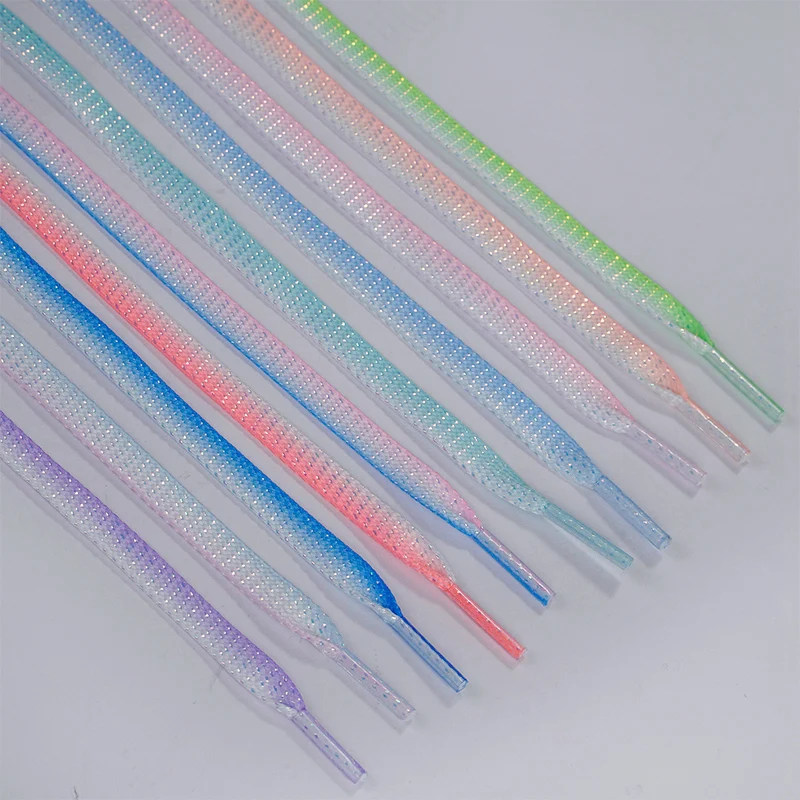 Bunte helle Seidenschnürsenkel Metallic glänzende silberne Schnürsenkel AF1 Farbverlauf Glitzer flache schimmernde Schnürsenkel Damen Schnürsenkel