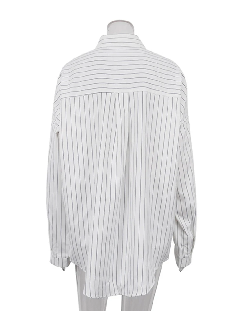 Mumaroho 2023 Autumn Winter Fashion Women Oversized Striped Long Shirt White Casual Long Sleeve Loose Fit Blouse Female