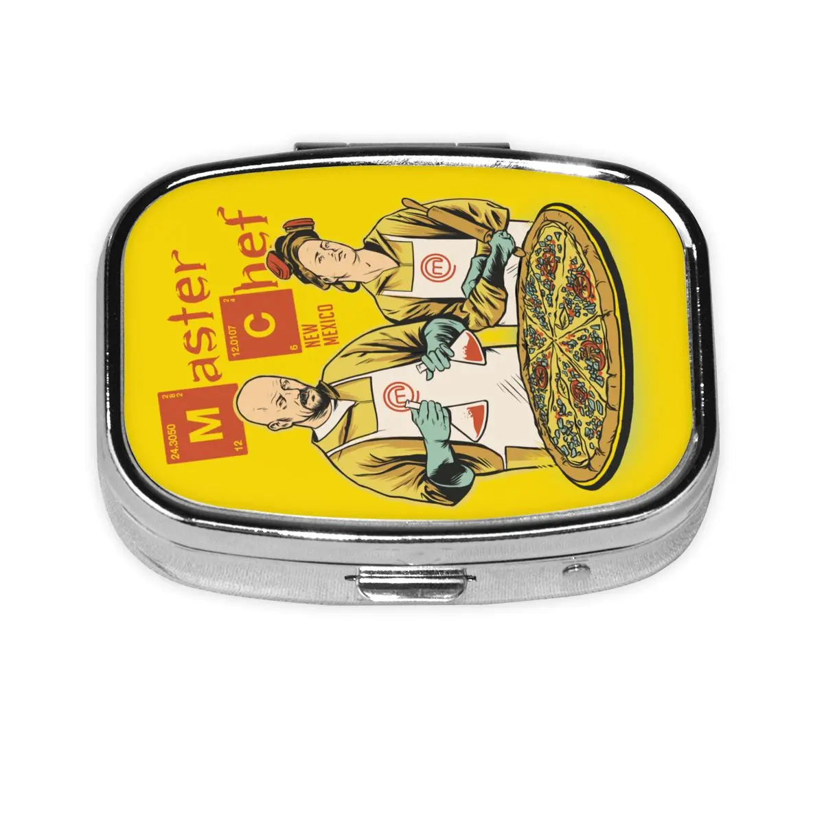 

Los Pollos Breaking Bad Walter Cook Meme Металлическая коробка для таблеток Компактное ТВ-шоу Heisenberg Квадратный органайзер для таблеток с 2 отделениями