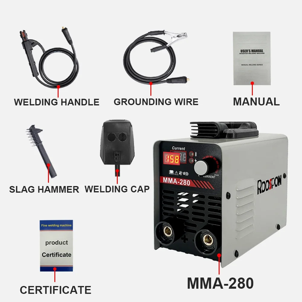 Portable MMA280 Welding Machine 220V EU Plug ARC LED Digital Display DC Inverter Welder Tools Welding Equipment For Household