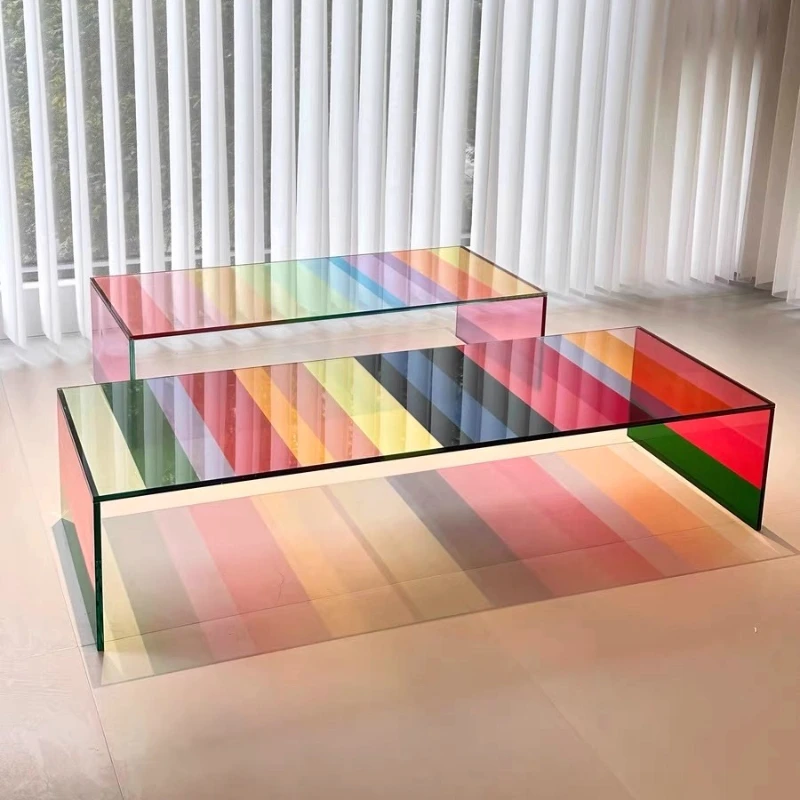 

Tempered glass rainbow coffee table Internet celebrities color gradual change