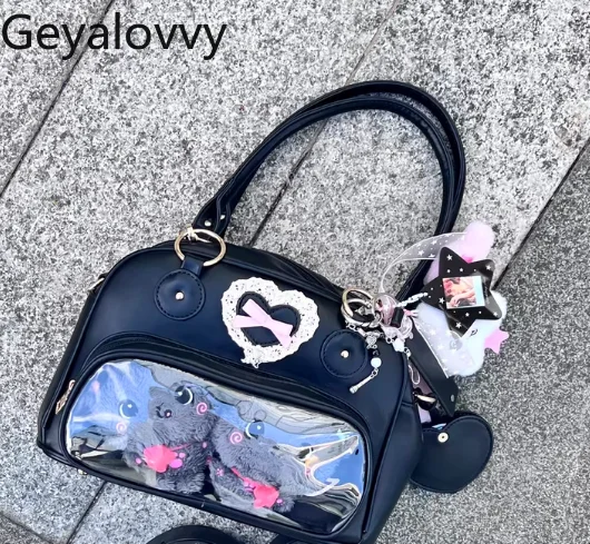 

Original Lolita Style Versatile Two-Dimensional Transparent Bowknot Pain Bag for Women Sweet and Cute Girls Crossbody Bags
