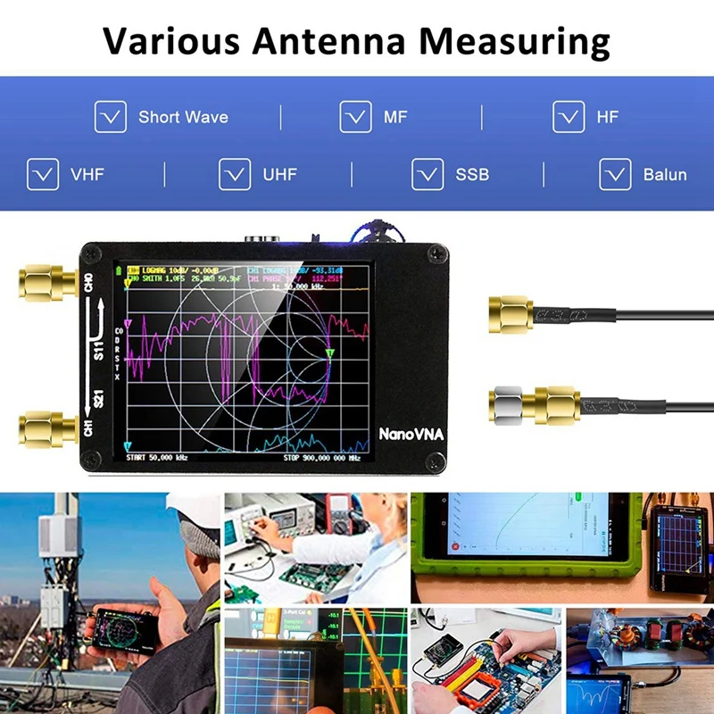Analizador de antena de red vectorial ABJI-Nanovna-H Pantalla táctil de 2,8 pulgadas, batería de 400 Mah, medición de modo TX/RX