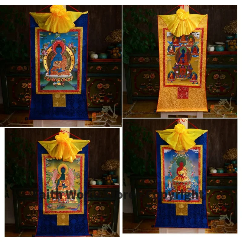 4P--Wholesale Buddhist supplies--60CM Thang-ga -efficacious Protection Amitabha Sakyamuni the Medicine Buddha Thangka painting