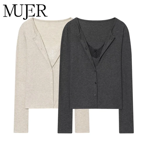 Imagen 1 del producto MUJER Chaqueta corta de encaje para mujer, Tops de punto Vintage, chaquetas de entretiempo para mujer, abrigos con botones para mujer, cárdigan de punto para oficina