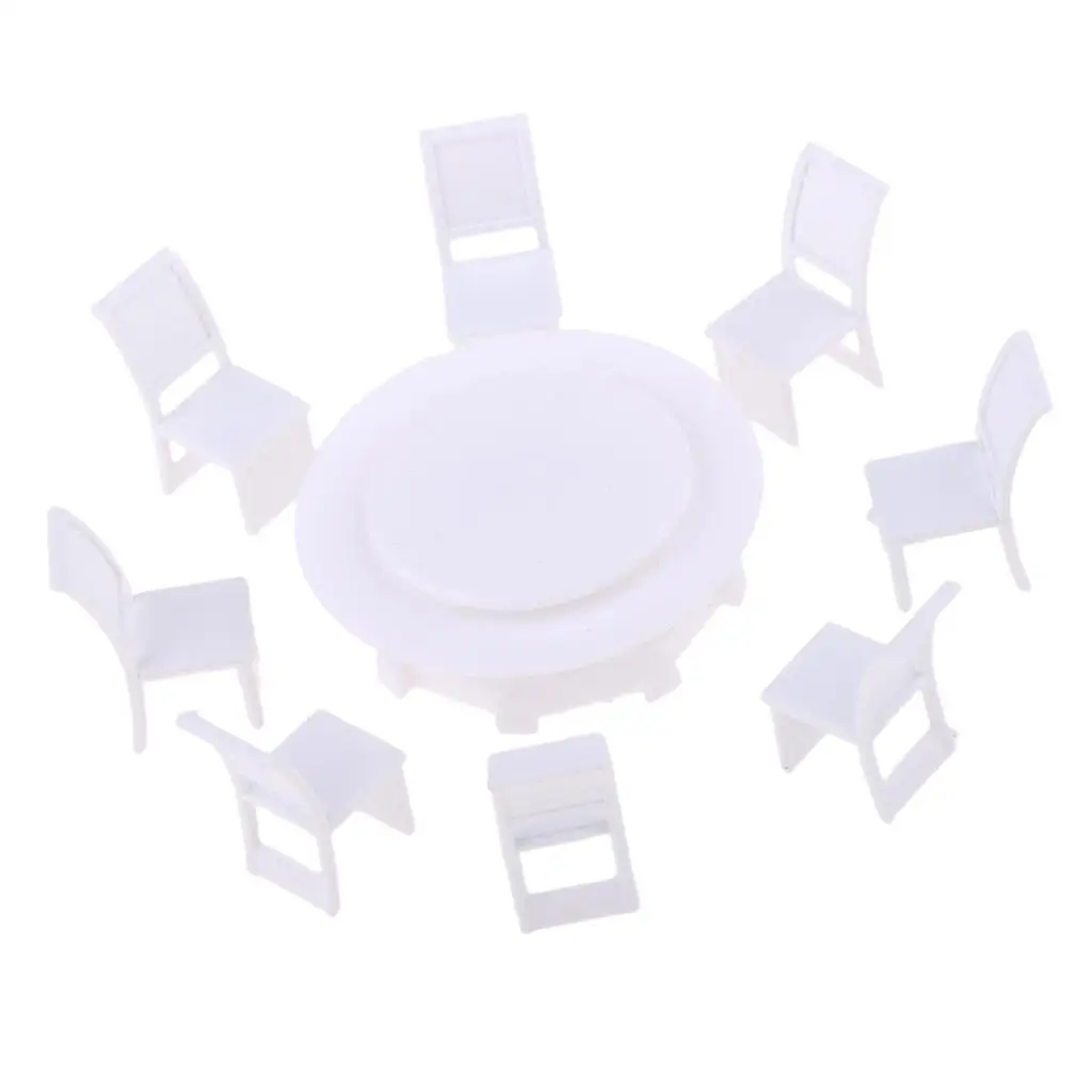 9pcs Miniature Model Round Table + Chair Set DIY Architectural Layout 1:100