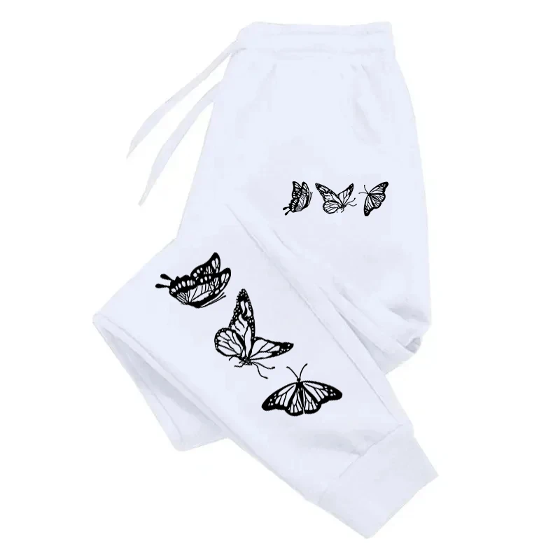 Plus Woman Men Couple Sweatpant Three Butterflies Prints Sportswear Warm Gym Baggy Pocket Drawstring Pants Jogger Sports Clothes