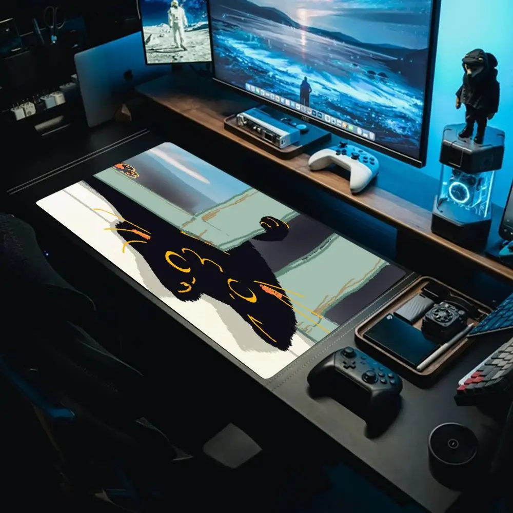 

Большой коврик для мыши с милым черным котом, резиновый нескользящий коврик для стола против морщин