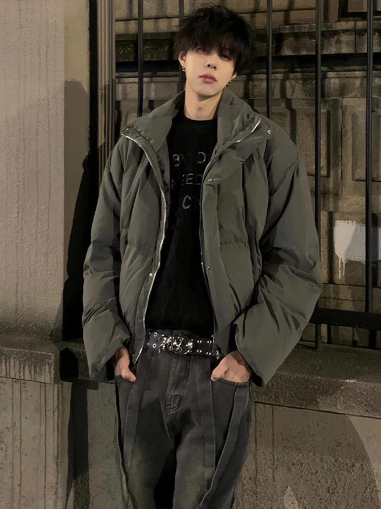 

American Retro ort Thiened Cotton Jaet Men's Winter Outerwear Bread Sle High Sensation Stand Collar down Cotton Coat