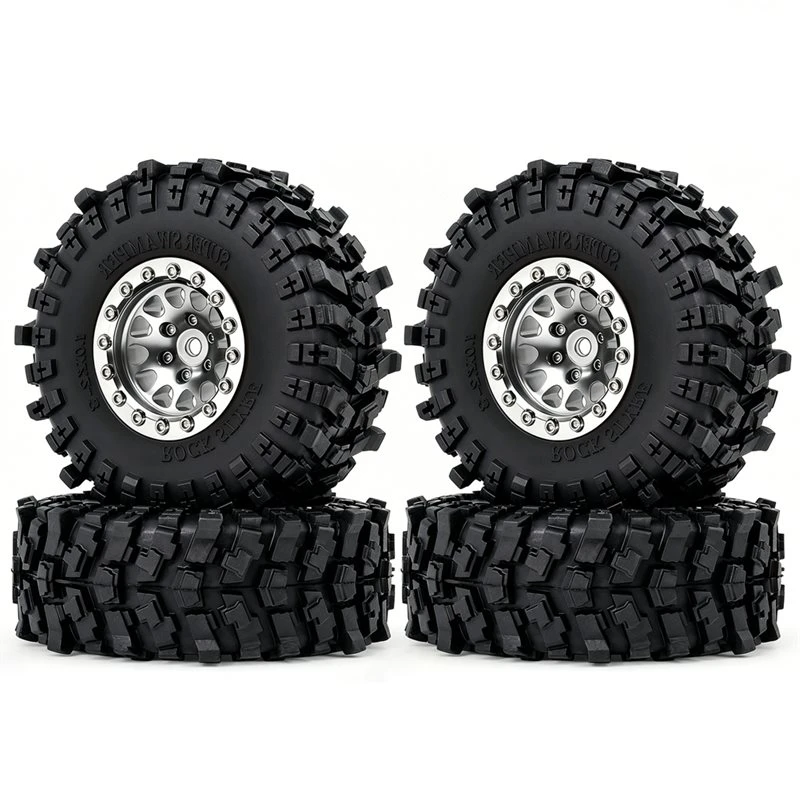 X18A-1.3 Inch RC Beadlock Wheel & Tire Set RC Crawler Upgrade Parts For 1/18 MJX H18P For Ford Bronco Off-Road Truck Silver view 4