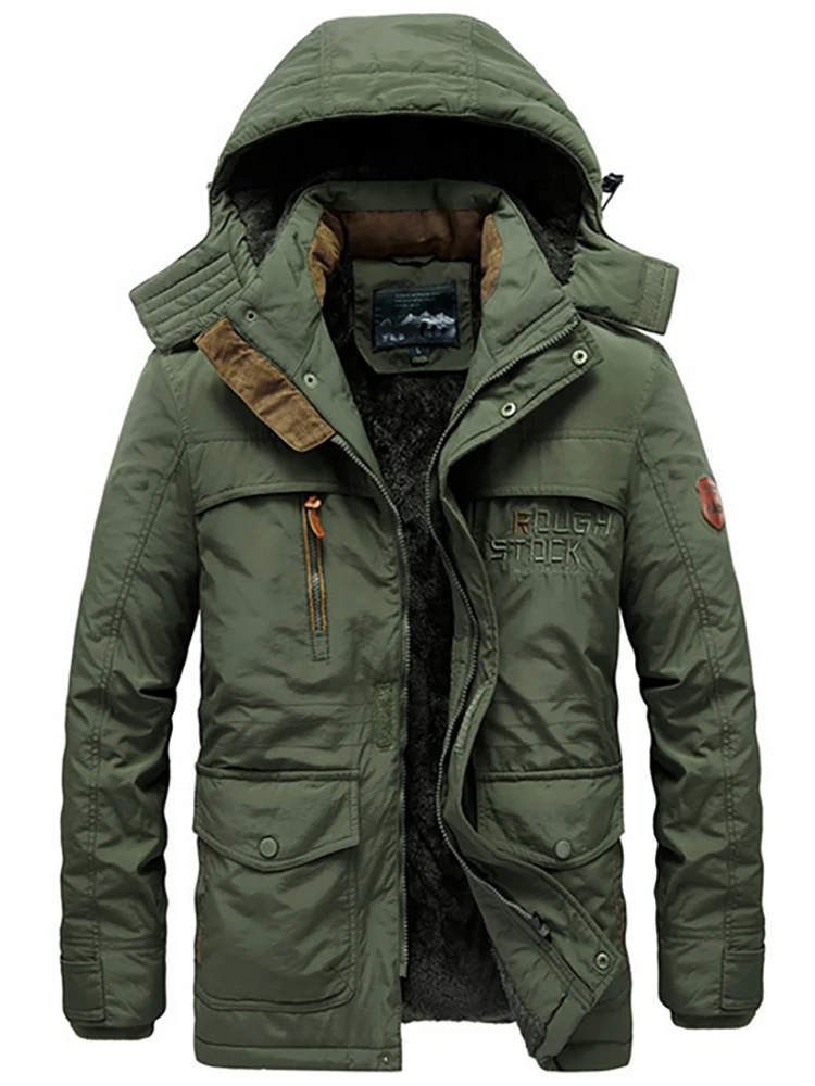 Men's Winter Thickened Fleece Lined Cotton Jacket Warm Resistant Cold Proof Overcoat Standard Fit Casual Style Long Sleeve