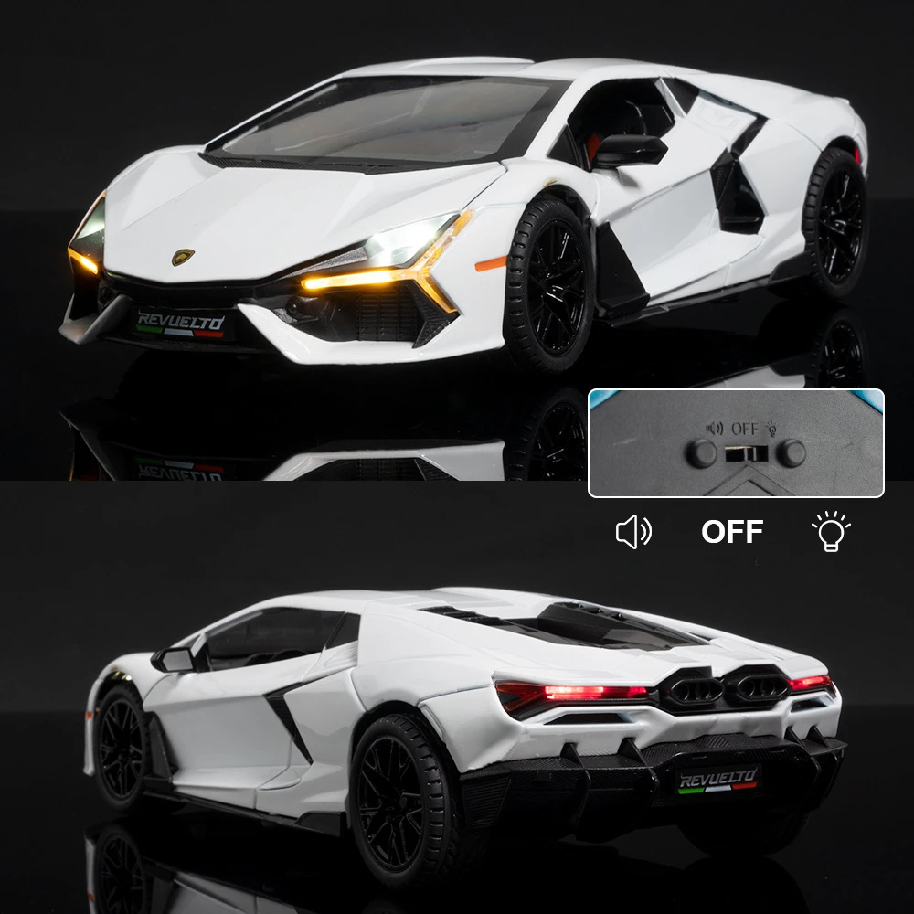 1:24 Lamborghini Revuelto Sports Car Model Diecast Metal Toy Vehicles Car Model Sound Light Collection Kids Toy Gift