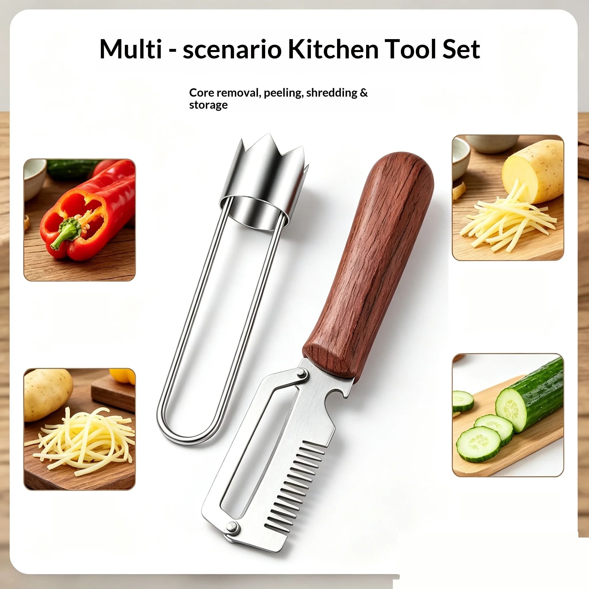 Multifunctional Vegetable Peeler Slicer & Fruit Corer Set Stainless Steel Core Remover Peeling Shredding Tool Kitchen Gadget