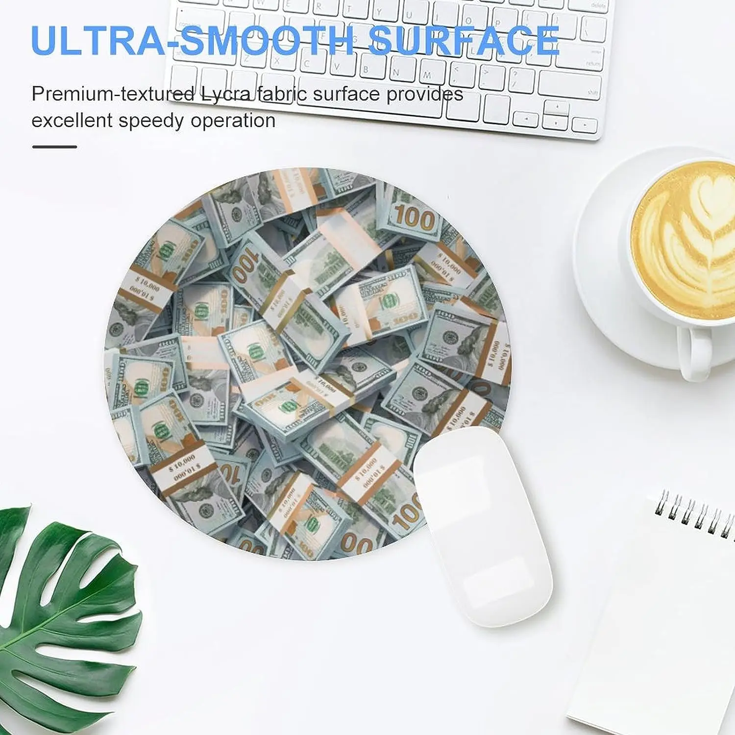 American Bill Dollar Round Mouse Pad Money Mouse Mat with Designs Non-Slip Rubber Mousepad for Gaming Office Work Computer
