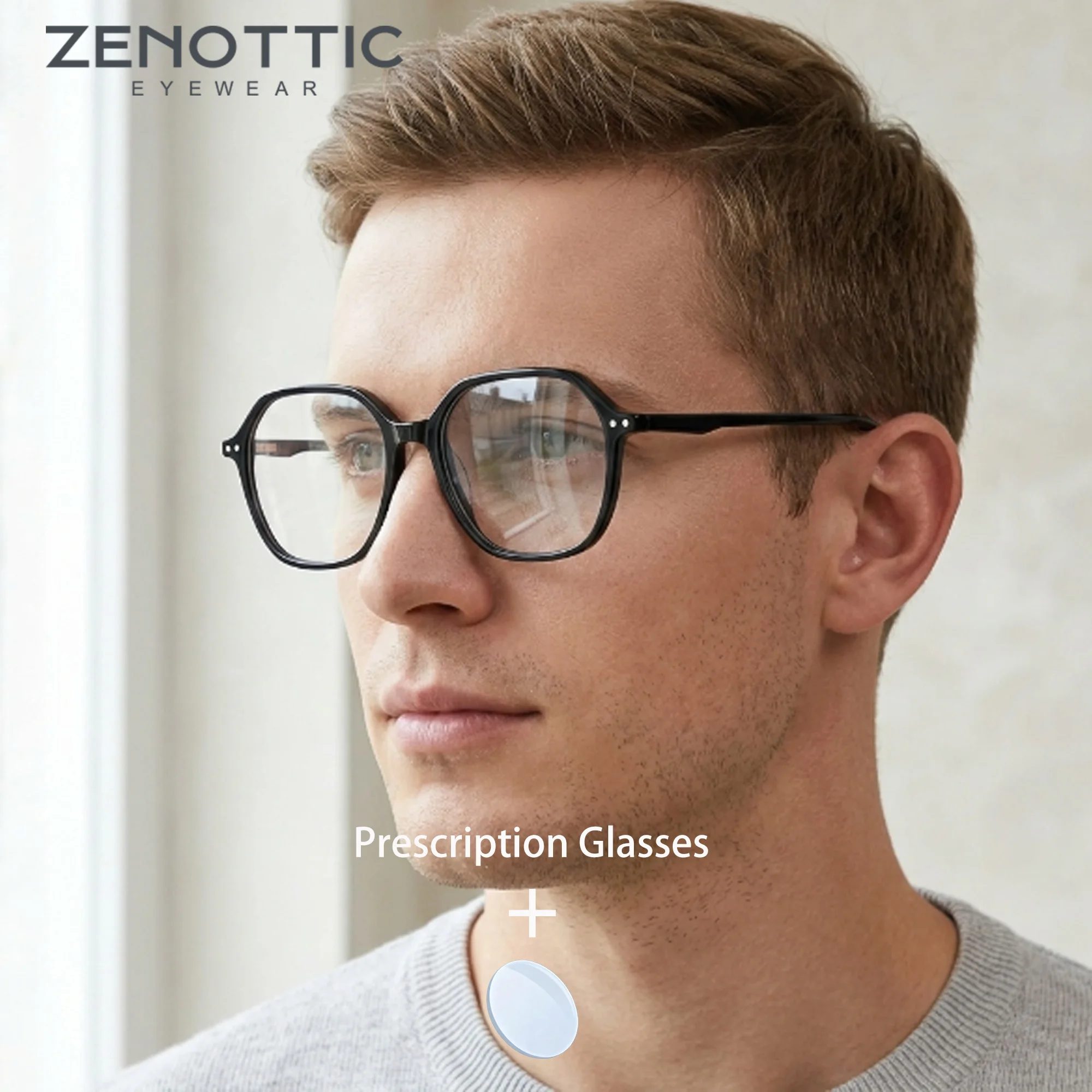

ZENOTTIC Clip On Gender Neutral M Size Octagonal Acetate Optical Prescription Glasses Myopia Reading Anti Blue Light Eyewear