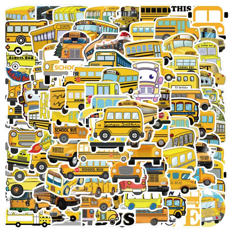 

10/30/50/100pcs Cute Cartoon School Bus Graffiti Cool Helmet Classic Stickers Window Wall Water Cup Trolley Popular Skateboard