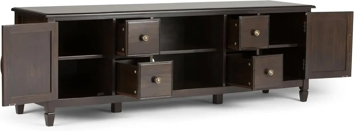 Connaught SOLID WOOD 72 Inch Wide Traditional TV Media Stand in Dark Chestnut Brown for TVs up to 80 Inches