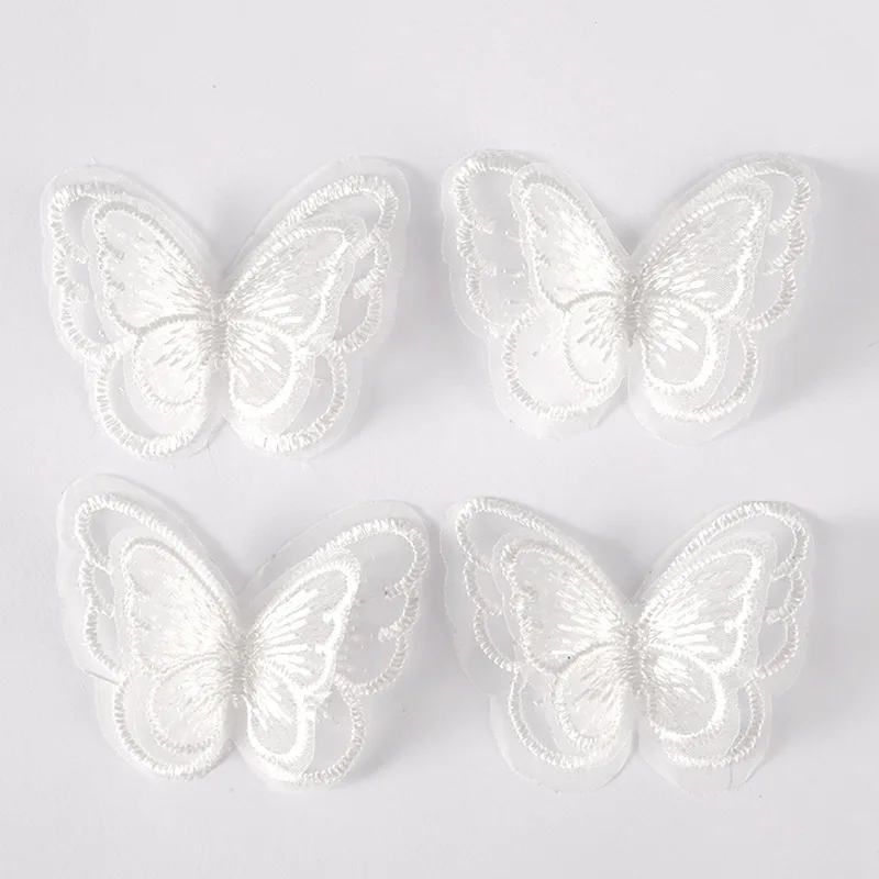 100Pcs Double-Layer Embroidered Lace Wings Mesh Butterfly for DIY Clothes Hat Shoes Patches Accessory Headwear Hair Clips Decor