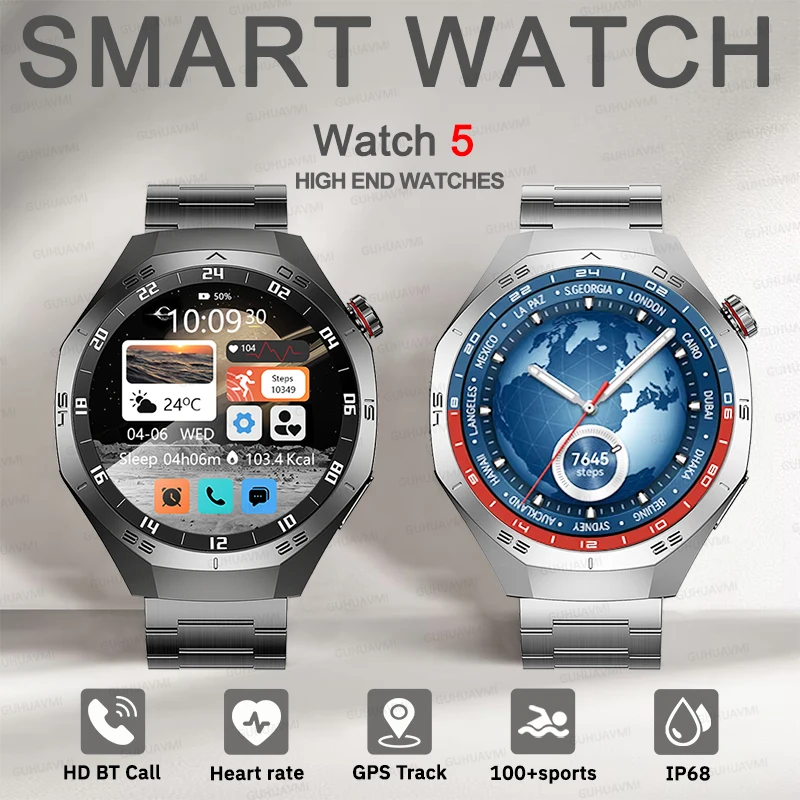 

Модные НОВЫЕ умные часы Watch 5 для мужчин, спортивные часы с GPS-трекером, измерением пульса, Bluetooth-вызовами, водонепроницаемостью IP68, для фитнеса и активного отдыха на улице.