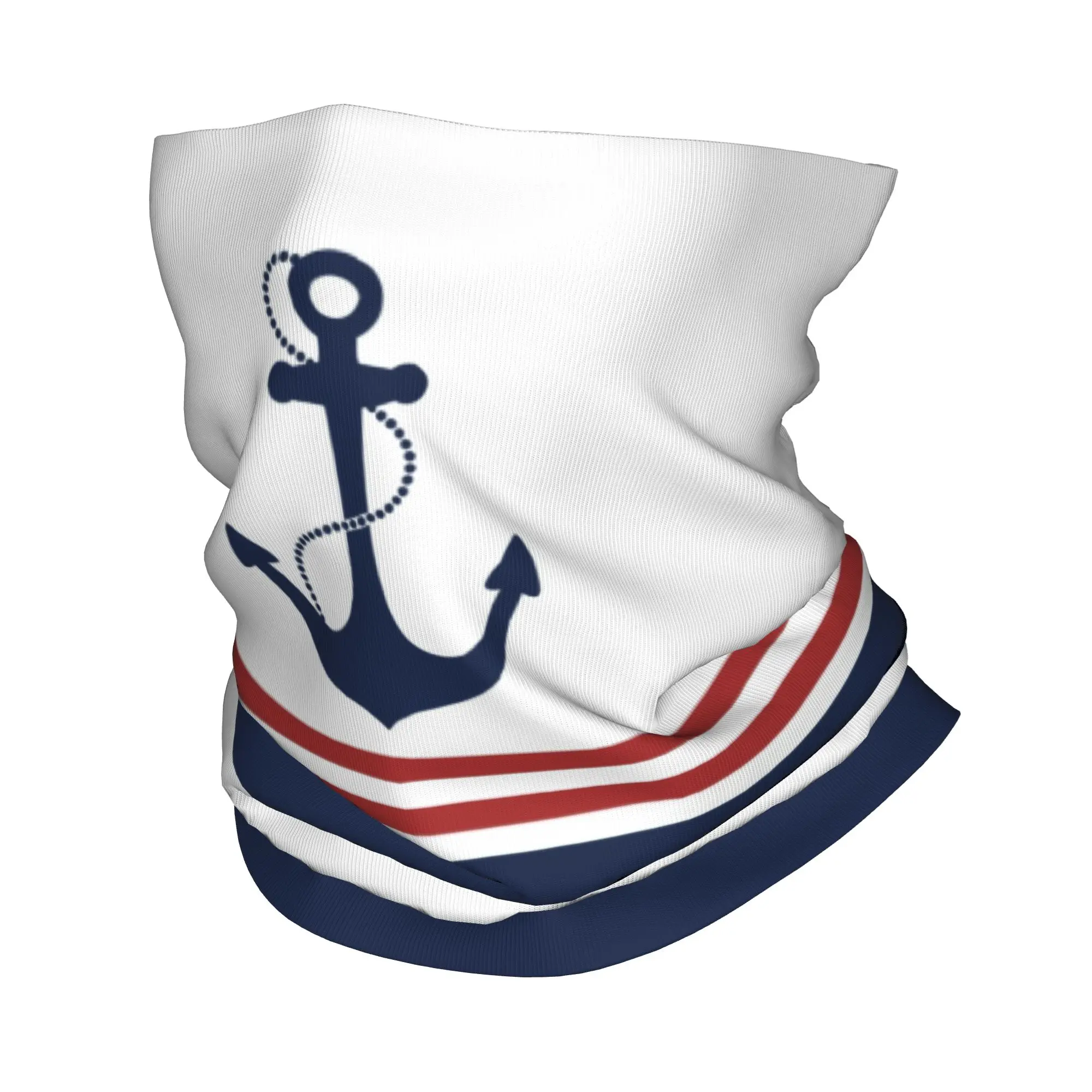 Nautical Navy Blue Anchor With Stripes Bandana Neck Gaiter Windproof Face Scarf Cover Men Sailing Sailor Headband Tube Balaclava