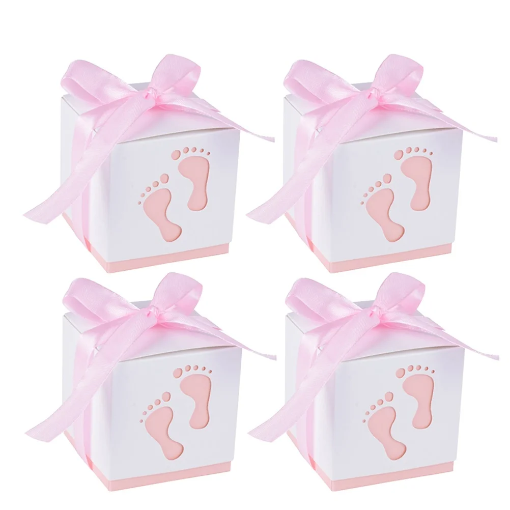 

50pcs Baby Footprint Favor Boxes Wedding Gifts Premium Paper Craft Romantic Party Presents Sweet Candy Storage
