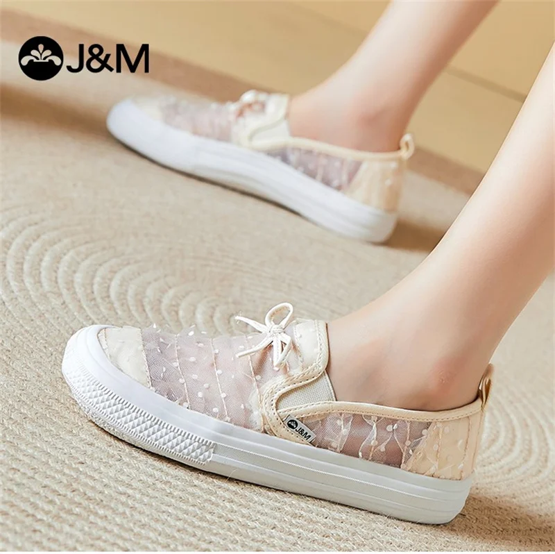 J & m mocassins femininos sola macia caminhada deslizamento-em sapatos esportivos casual plana de borracha arco malha respirável sapato zapatillas mujer sapatos