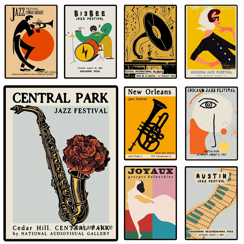 Impresiones abstractas modernas del Festival de Jazz, pintura en lienzo de música, saxo, Piano, trompeta, póster, arte de pared, imagen para sala de estar, decoración del hogar