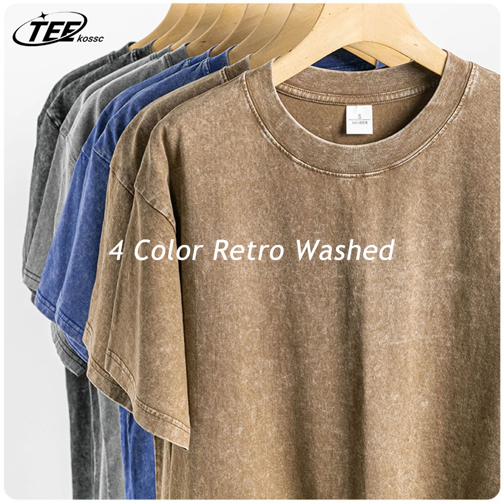 Couple Washed Retro 230g Heavy Duty Cotton Short Sleeved T-shirts Versatile For Men Women Summer Solid Color Loose T-shirt Top