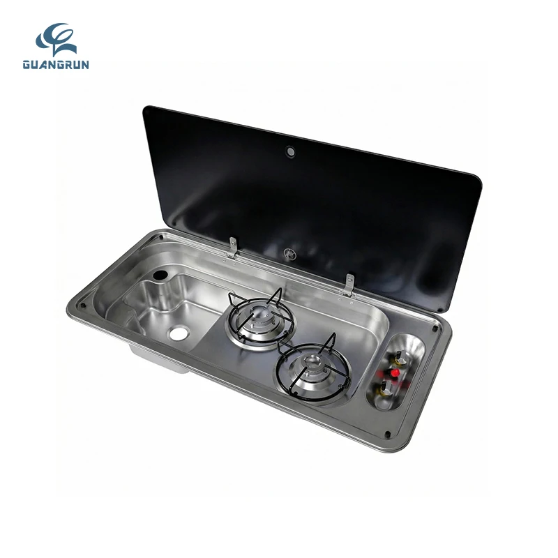 

GUANGRUN Lightweight RV Kitchen Portable SUS 304 Stainless Steel Gas Stove with Sink for RV Boat Yacht and Marine Usestove