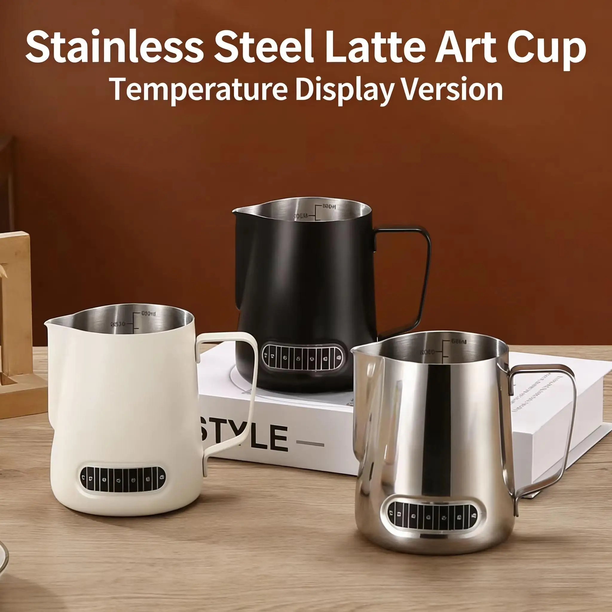 350/600ml Latte Pull Cup With Temperature Sticker Stainless Steel With Graduated Barista Coffee Latte Pull Cup Milk Frothing Cup