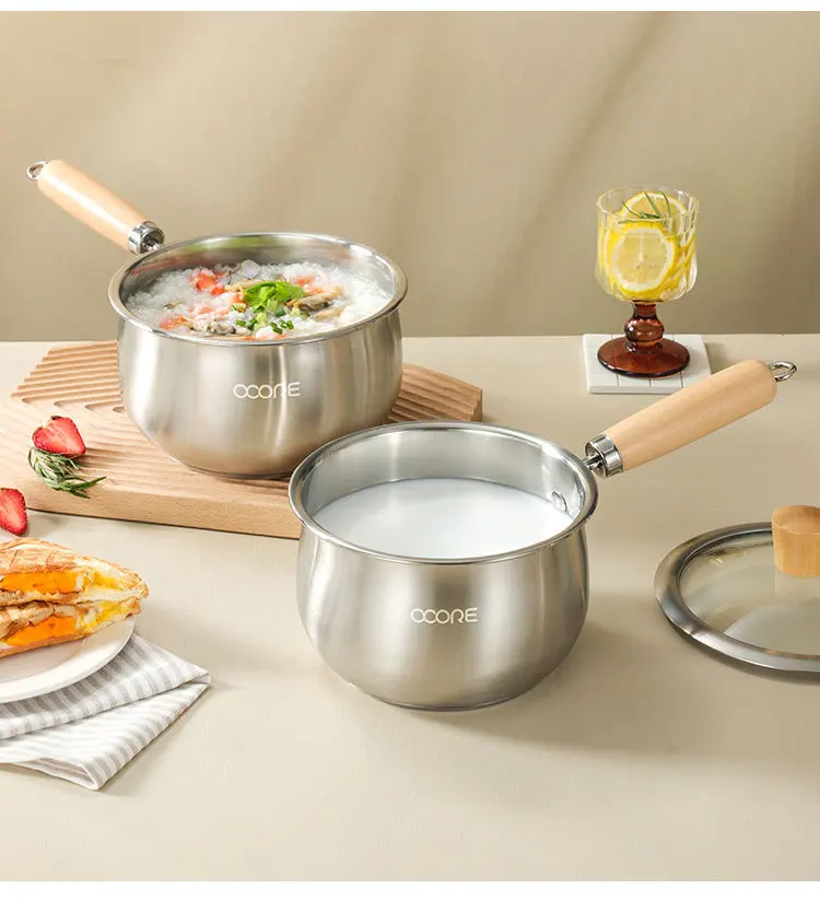 316 stainless steel uncoated household   decoction integrated small milk pot thickened composite bottom complementary food pot