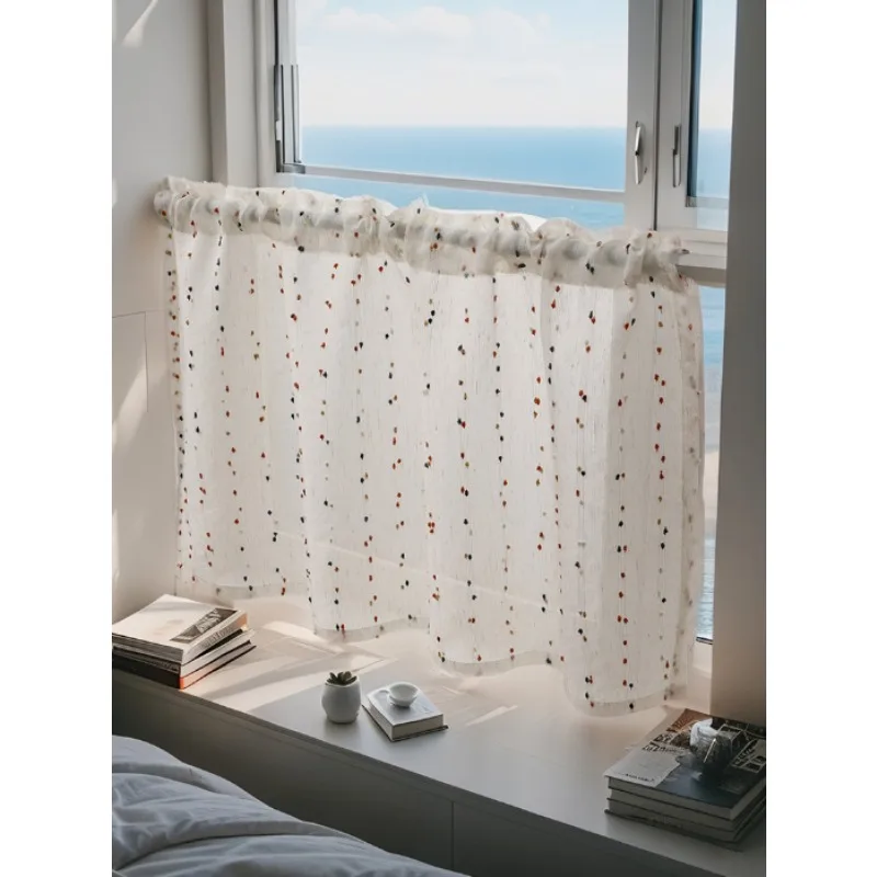 Literary Retro Coffee Curtain Imitation Linen Short Curtain Rainbow Candy Bean Small Fresh Floating Curtain Partition Curtain