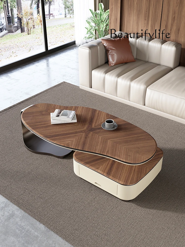 

Light luxury minimalist retro antique walnut solid wood small apartment special-shaped coffee table slate new