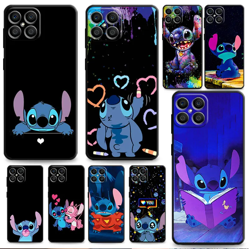 Cute Lilo Stitch Disney Black Soft Armor Phone Case for Honor 20 Lite X8 9X Pro 20i 50 Pro 60 Play 9A 70 8X X7 X6 X40 30i Cover