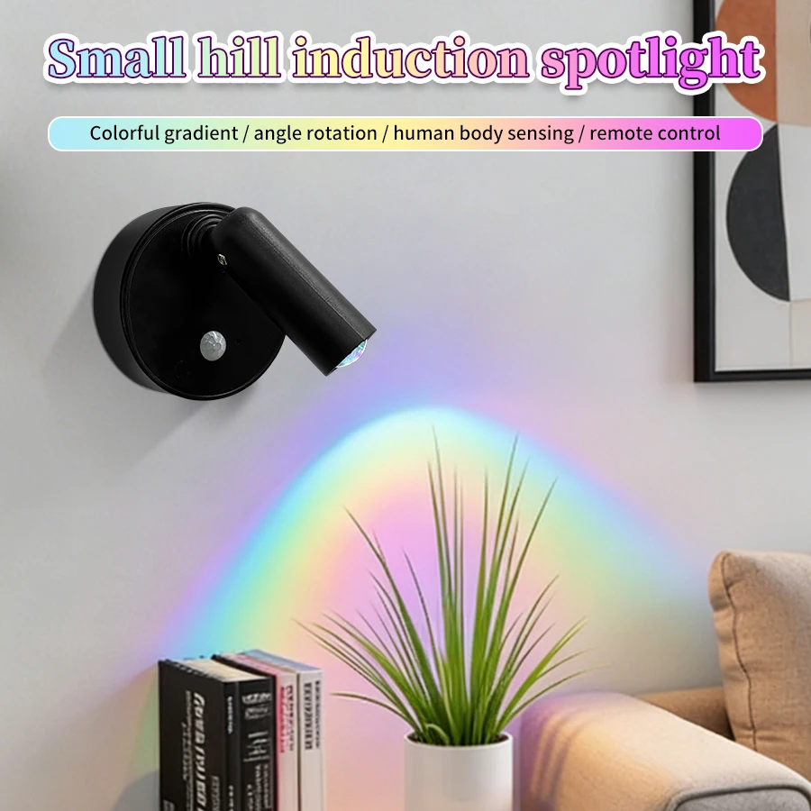 

360° Rotation Night Lights Human Body Induction LED Spotlight Rechargeable Wall Lamp Touch Dimming Remote Control for Home Decor
