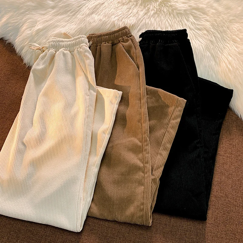 

Men's Corduroy Straight Leg Pants Autumn Winter Faion Trendy Pure Color Casual Long Trousers Comfortable Loose Fit HongKong...