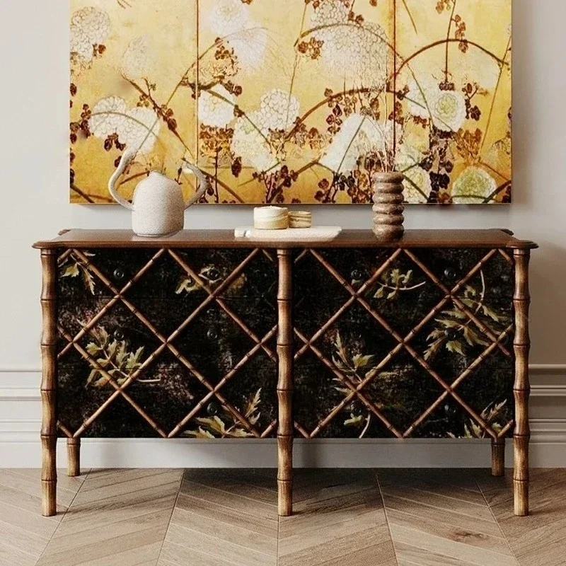 

LJYFrench bamboo hand-painted chest cabinet living room creative locker with drawers