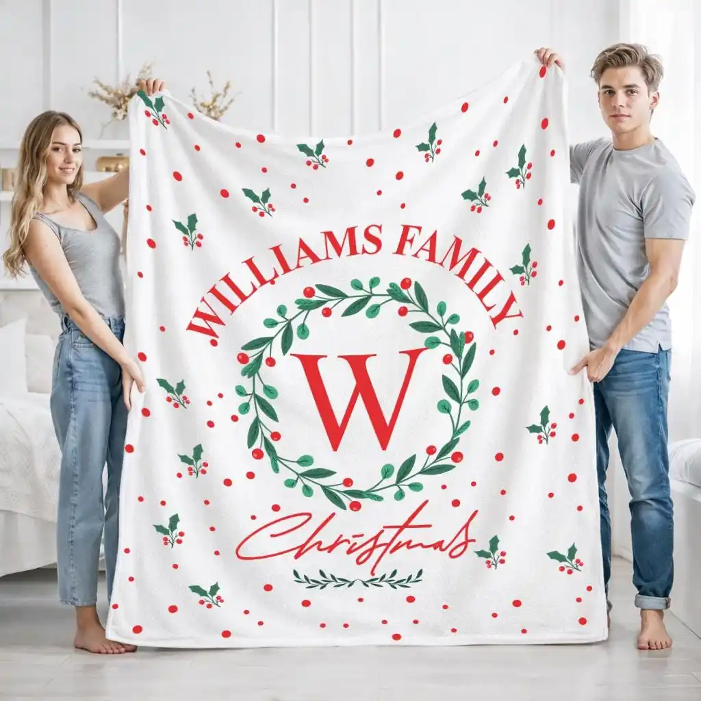 Personalized Custom Family Christmas Blanket, Custom Name Holiday Blanket Throw, Cozy Christmas Gift For Family