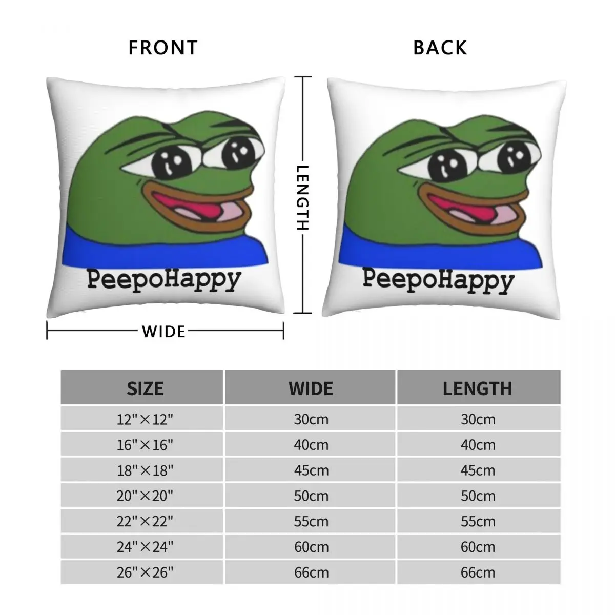 Pepe Frog Peepo Happy Square Pillowcase Polyester Linen Velvet Pattern Zip Decor Throw Pillow Case Room Cushion Cover 18